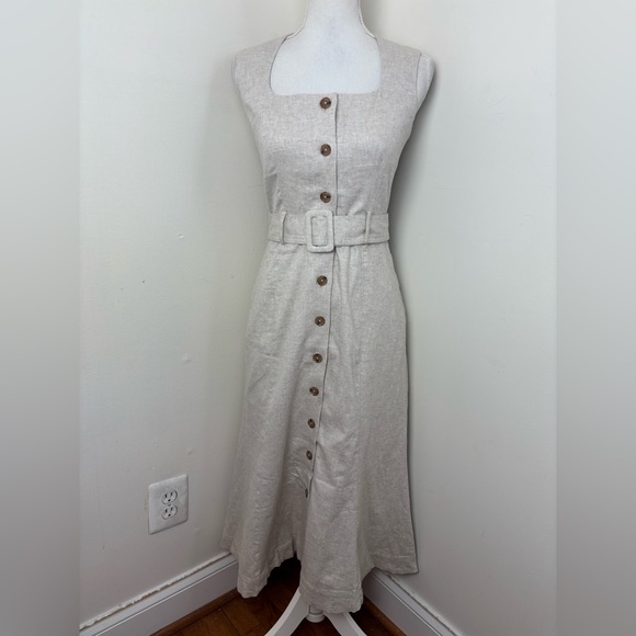 Banana Republic Cream Linen Blend Maxi Dress with Belt Size 2 NWT - Picture 2 of 10